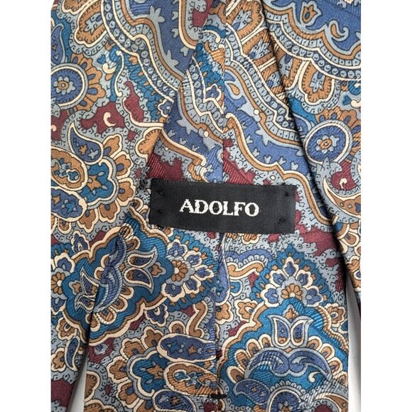 Adolfo Blue Red Gold Paisley Polyester Necktie Standard 58 Inch - Picture 5 of 6